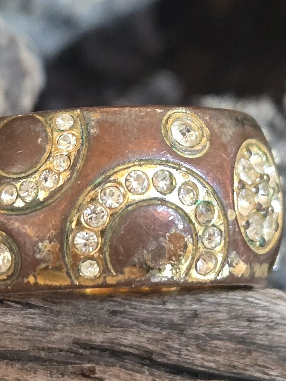 Coach Gold Tone Rhinestone Wide Band Ring Size 5.5 Signed As-Is